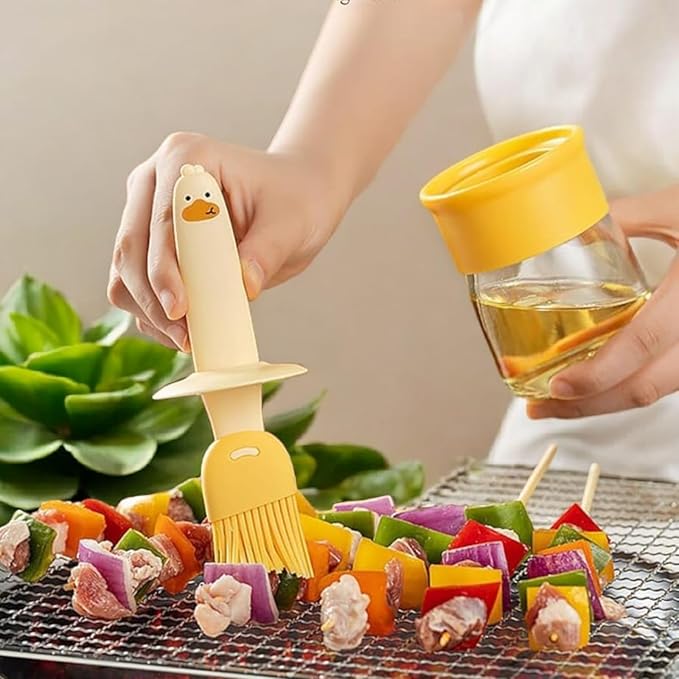 2 In 1 Olive Oil Silicone Brush And High Temperature Resistant Oil Bottle Integrated Barbecue Cooking Utensils Home(Pack of 1)